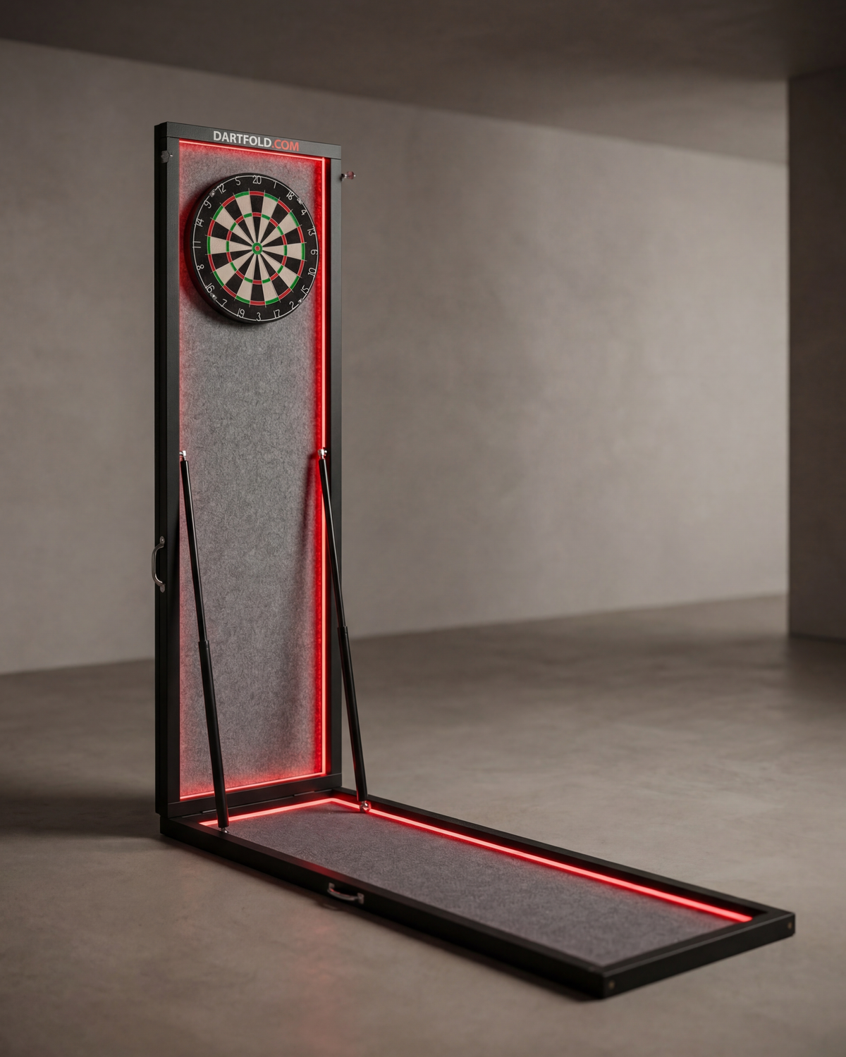 Dartfold LED dartbaan met LED-verlichting in gebruik